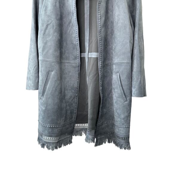 Chico's Gray Faux-Suede Trim-Detail Fringe Jacket Women's Size Medium 8 10 - Picture 5 of 13